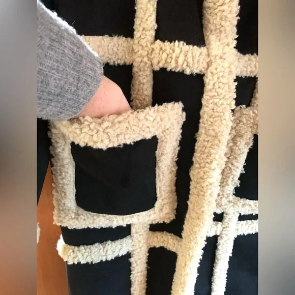 NWT Rebecca Minkoff M Boho Vegan Suede Shearling Wool Designer Coat Black $398 - Picture 9 of 15